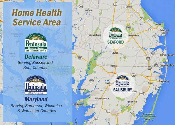 Peninsula Home Care and Peninsula Home Care Nanticoke Service Areas